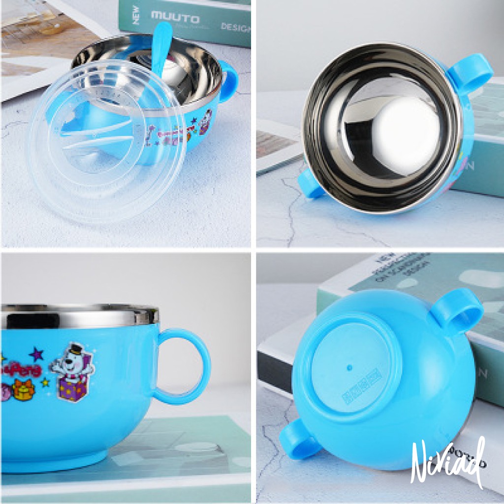 MANGKOK ANAK/BAYI &amp; KOTAK MAKAN STAINLESS STEEL 304 FREE SENDOK + PENUTUP