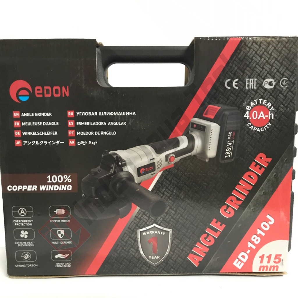 EDON ED-1810J Cordless Angle Grinder BRUSHLESS - Mesin Gerinda Tangan Baterai Batere Charger