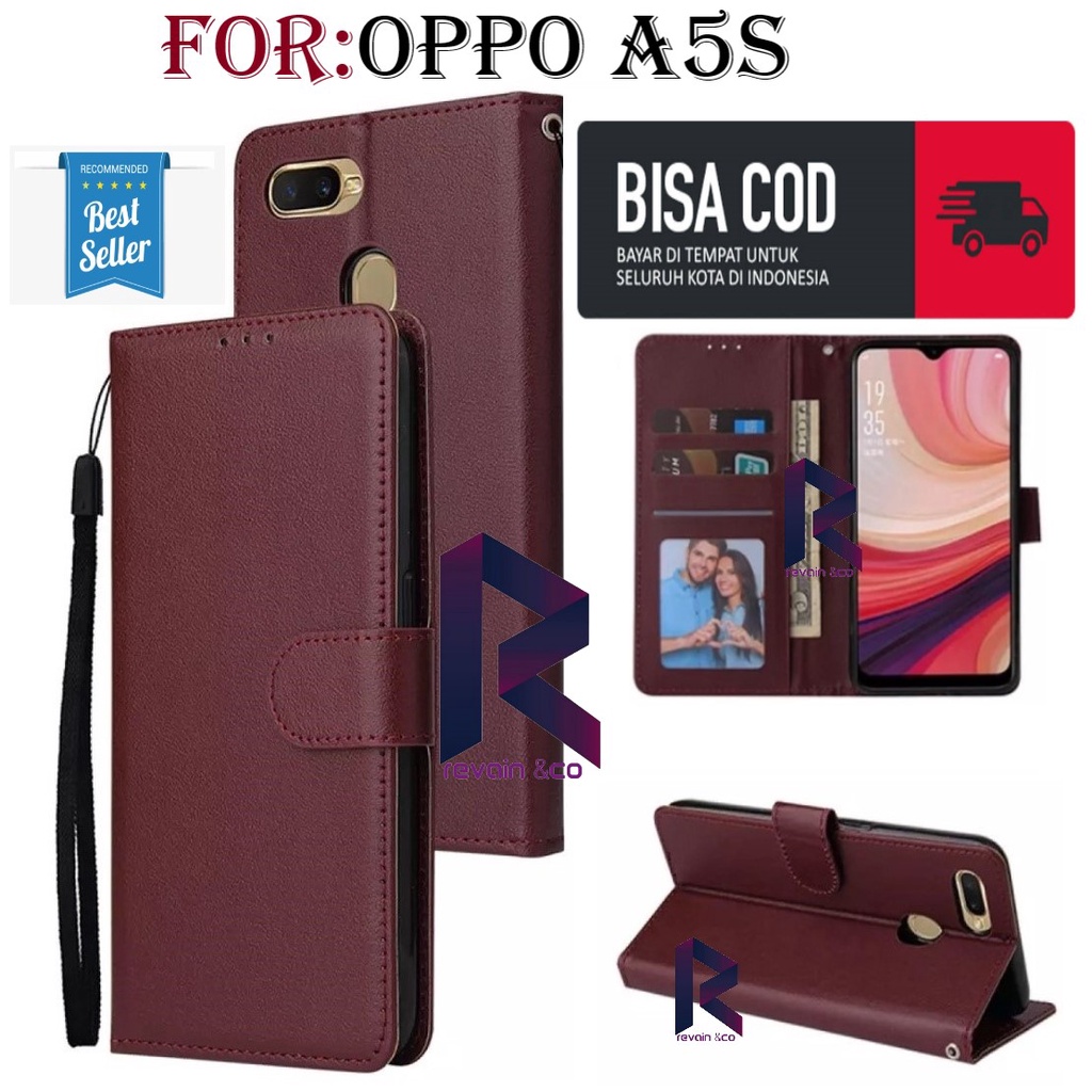 CASE OPPO A5S FLIP WALLET LEATHER KULIT PREMIUM SARUNG BUKA TUTUP FLIP CASE OPPO A5S