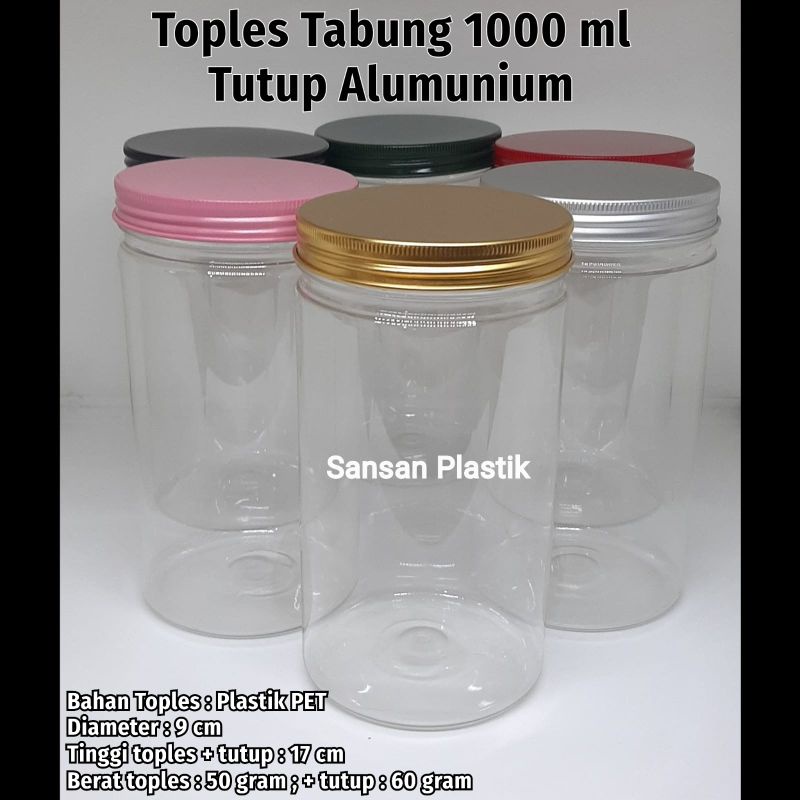 Toples plastik tutup alumunium 1000ml / toples plastik tutup alumunium 1 liter