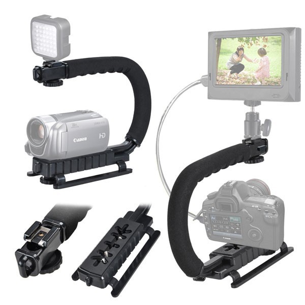 C U Shape Handle Video Stabilizer Mount Stand Hotshoe for DSLR Kamera