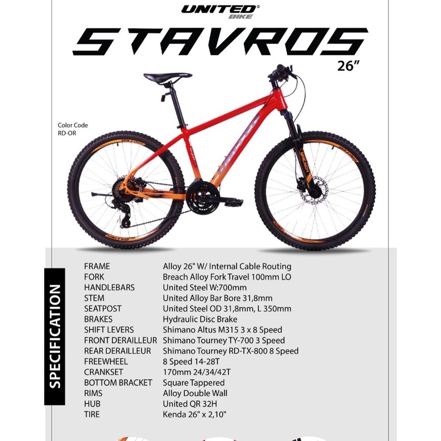 Sepeda Gunung MTB UNITED Stavros 3x8 Speed Htdro Brake Alloy Frame