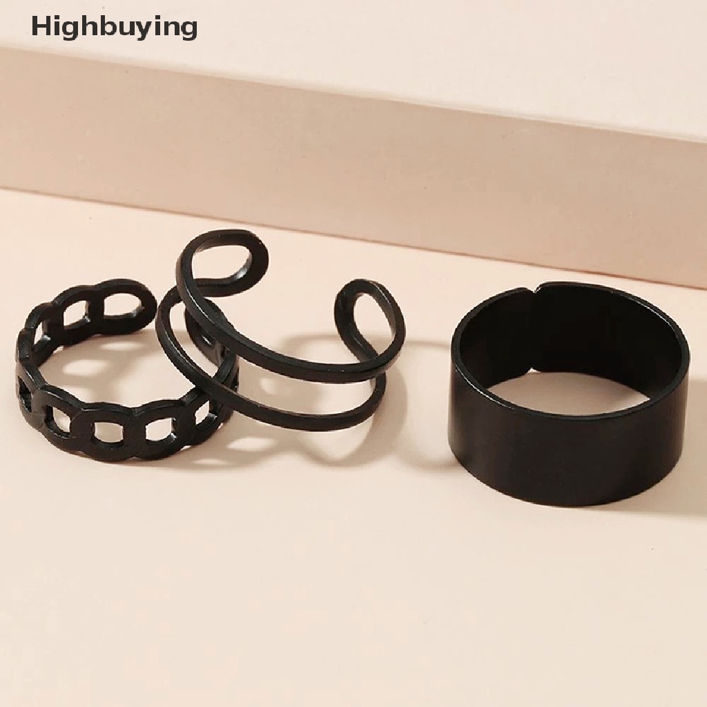 Hbid 3 / 6pcs / Set Cincin Vintage Punk Bentuk Geometri Warna Hitam Metalik Untuk Wanita