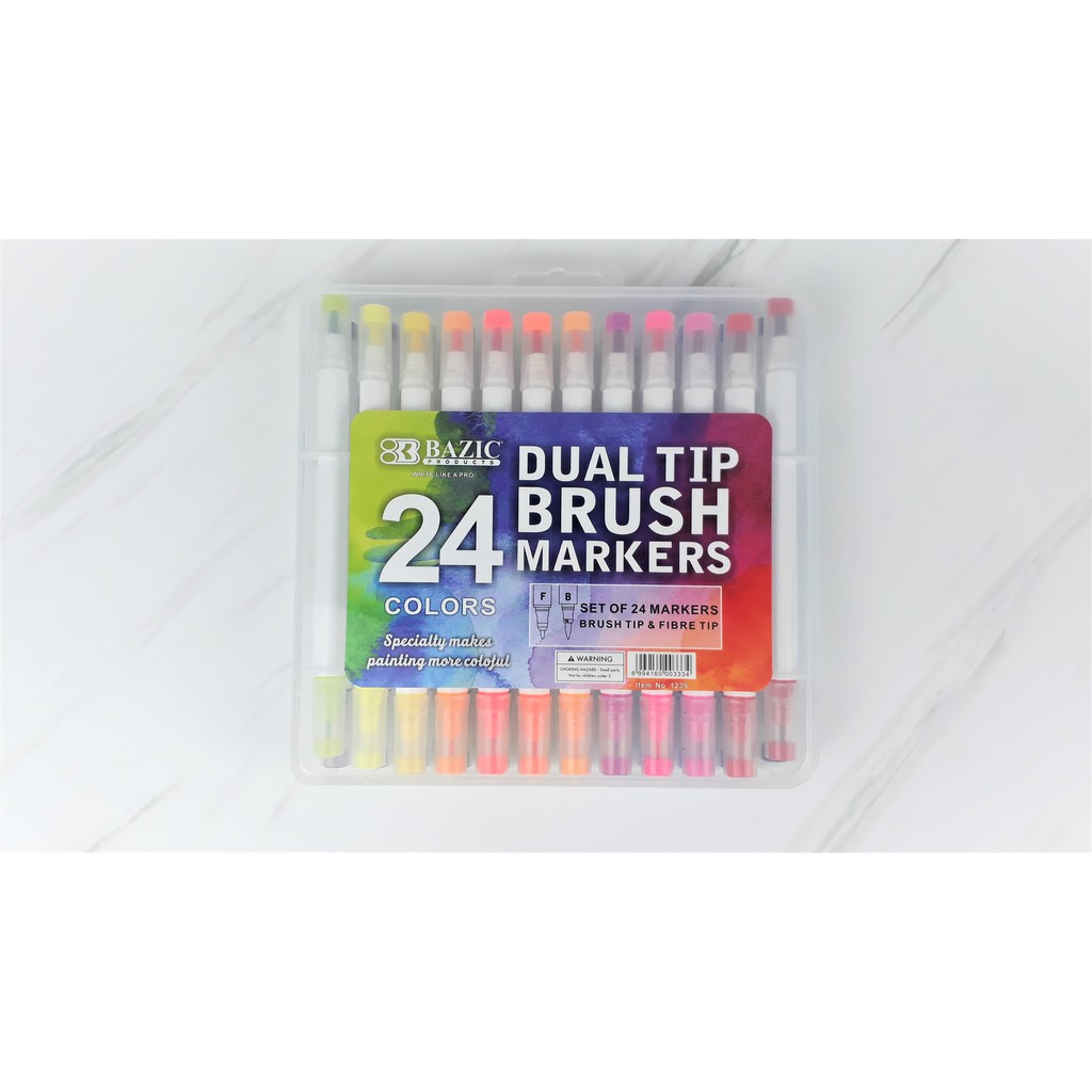 

BAZIC Dual Tip Brush Maskers - Brush tip and Fiber tip - Spidol warna Sepidol 24 warna