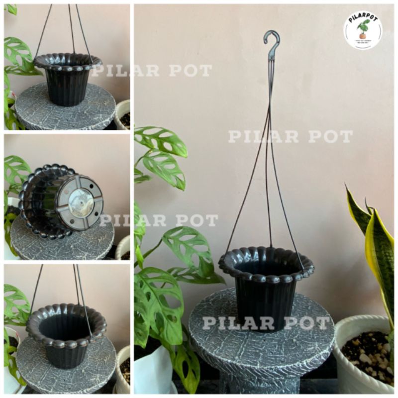 pot bunga tanaman gantung mawar warna hitam 20cm - HITAM ORIGINAL