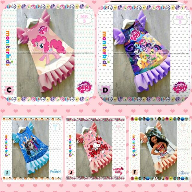 Dress anak karakter little pony frozen moana helo kity daster anak dress anak baju anak pakaian anak