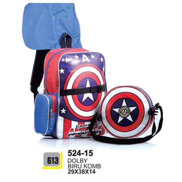 Tas Anak Sekolah SD TK Backpack Karakter Captain Amerika 2 in 1 Biru NEW ARRIVAL, AZZ19 613