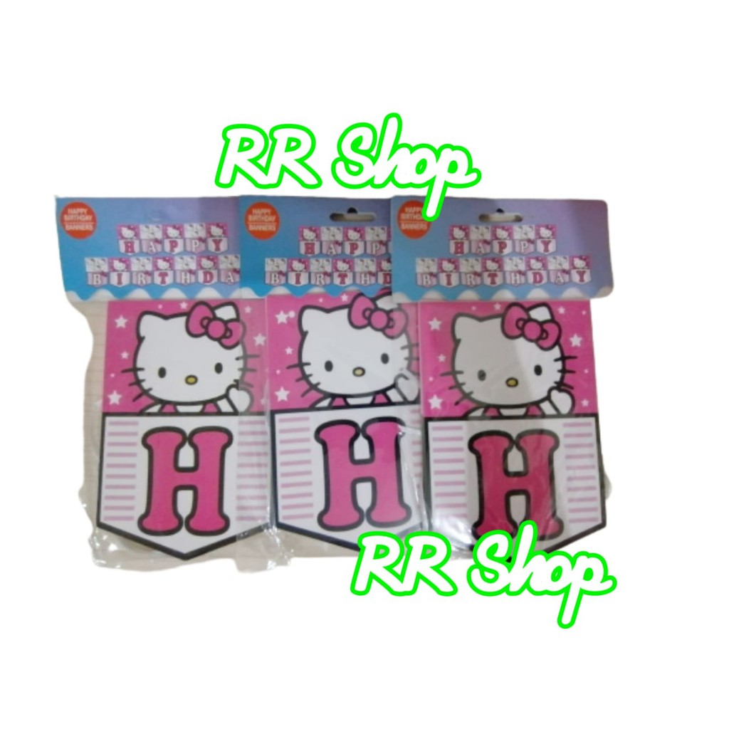 Banner Ulang Tahun / Bunting Flag Happy Birthday Hello Kitty - Banner Backdrop