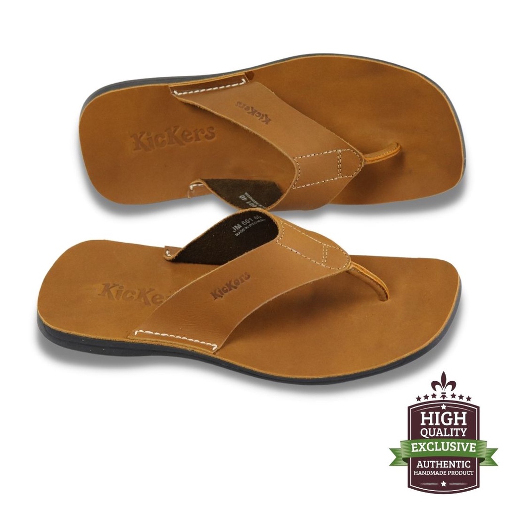 Sandal Jepit Pria Full Kulit Sapi Asli Slide Sandal Casual Pria 602 Tan