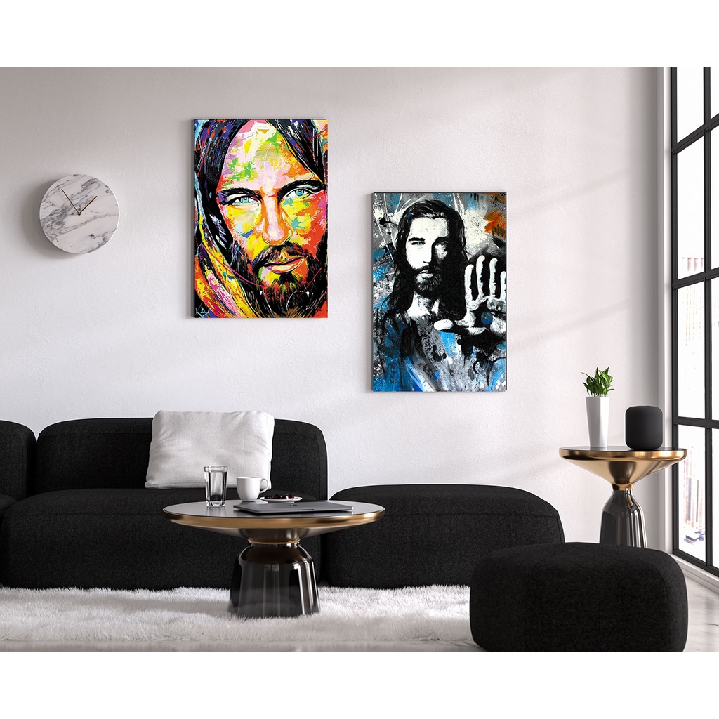 lukisan cetak yesus 40x60cm bingkai spanram