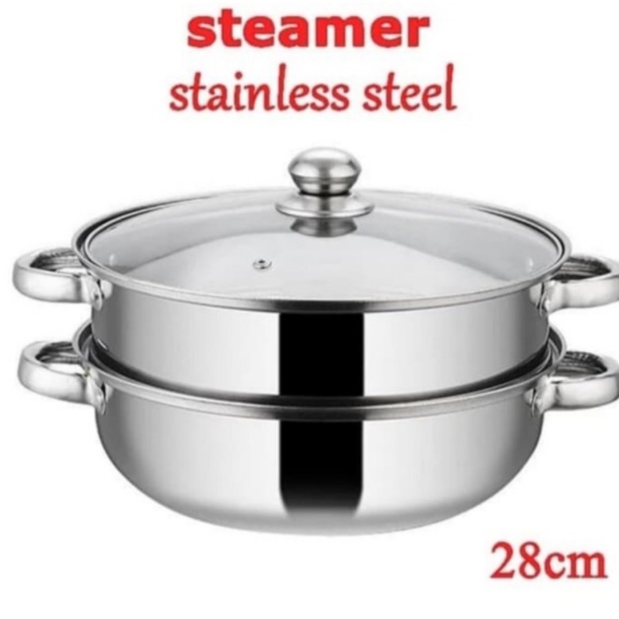 PANCI STEAMER 2 SUSUN STAINLESS 28 CM PANCI KUKUS DANDANG STEAMER 28cm