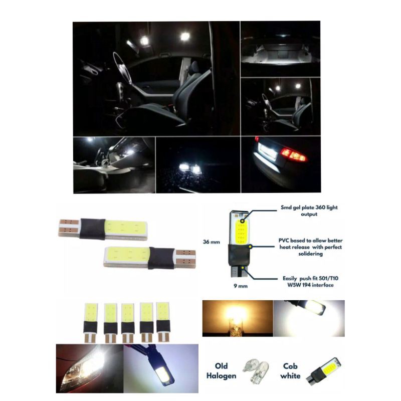 [COD] sepasang lampu T10 lampu mobil LED putih