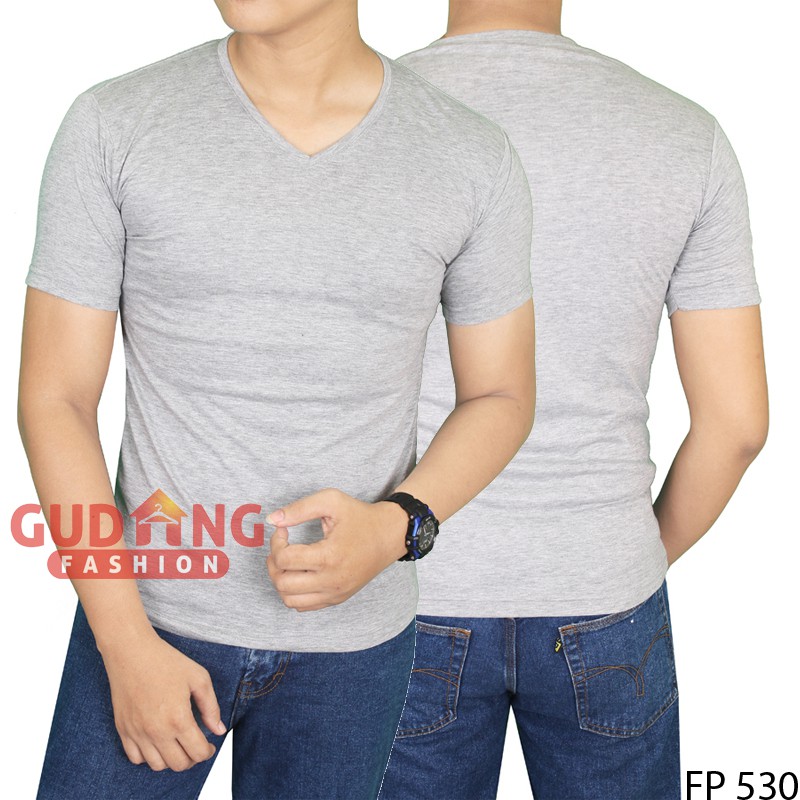 Basic Tshirt Pria Lengan Pendek Polos Leher V - FP 530