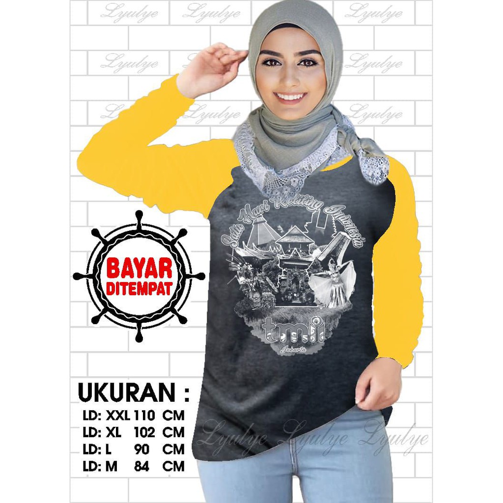 Kaos Raglan (TMII)/Kaos Wanita Lengan Panjang/ Kaos Wanita/ Kaos Cewek/ Kaos Oblong/Misty