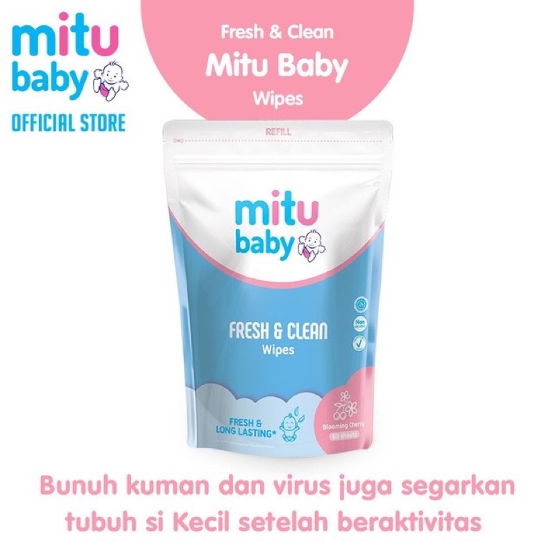 Mitu Baby Wipes Fresh &amp; Clean Refill Bottle Tissue Bayi Tisu Bayi isi Ulang Kemasan Botol 60Sheets