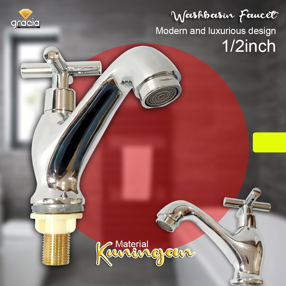 Keran Wastafel / Kran Air Wastafel Baling Kuningan 1/2 inch / Washbasin Faucet 1/2inch / Keran Air Wastafel Kuningan