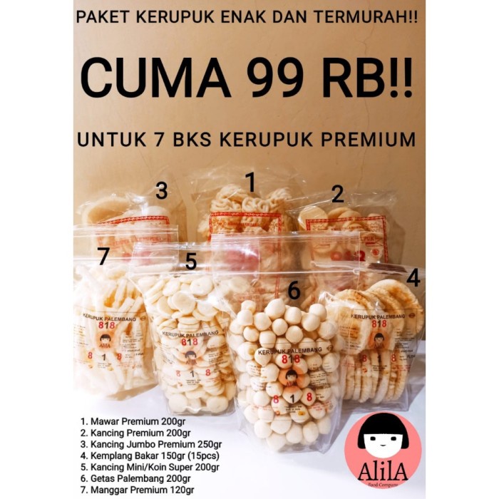 

TERBARU PAKET KERUPUK TERMURAH, isi 7 bks varian, kerupuk palembang tenggiri