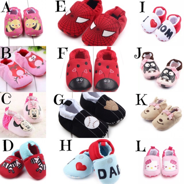 Prewalker baby girl boy shoes sepatu bayi cewek cowok motif owl bear bee baseball spiderman zebra