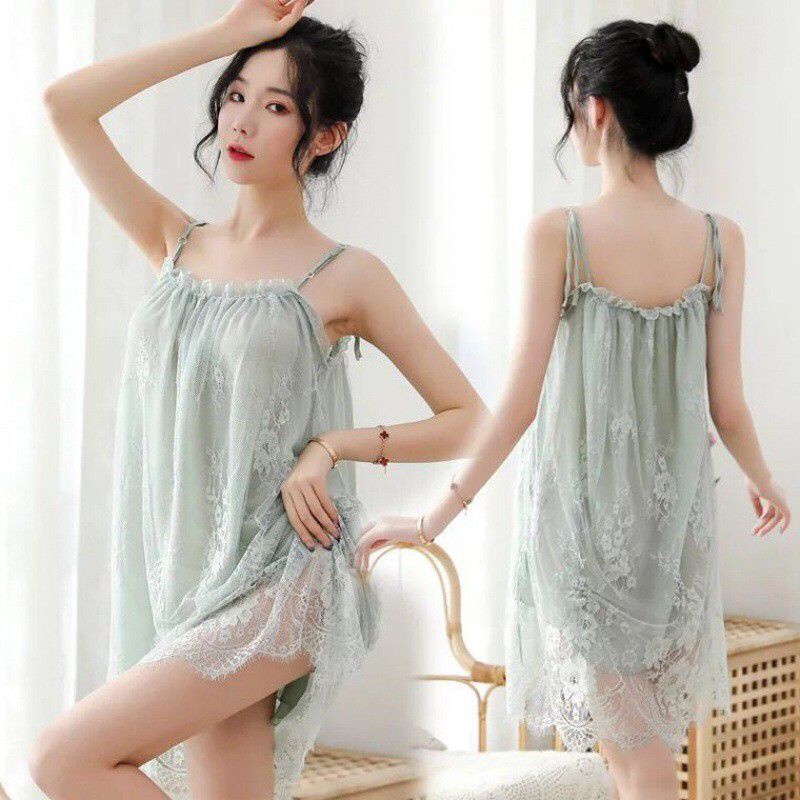 SKA261 Sexy Lingerie Dress Hijau - Baju Tidur Sexy Wanita Tipis Transparan