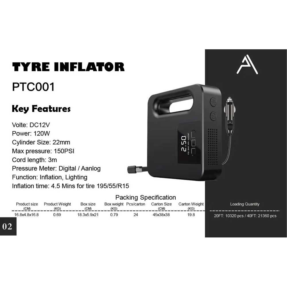 Pompa Angin Ban Mobil Motor Elektrik Inflator Air Pump LCD - PTC001