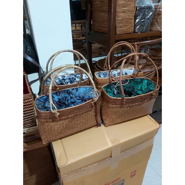 tas tote bambu kombinasi rotan halus