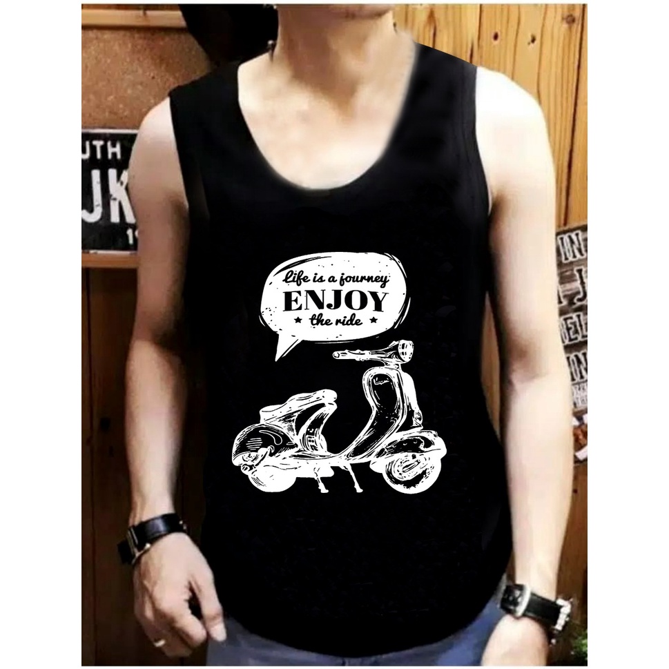 BISA COD// pakaian pria terbaru size L,XL kaos pria tanpa lengan singlet pria terlaris kaos distro singlet enjoy - panteloni