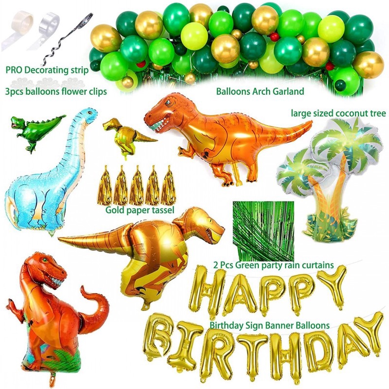 [113 Pcs Pack Dinosaur Birthday Party Decoration Balloons] [Arch Garland Kit Balloons  for Home Decor and dino Curtains Themed Party Favor Supplies]