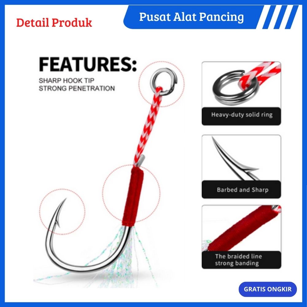 Kail Pancing Fishing Hook Jig Cor Kail Berduri Fishing Hook Double Hook Assist Hook Jigging Hook Single Hook