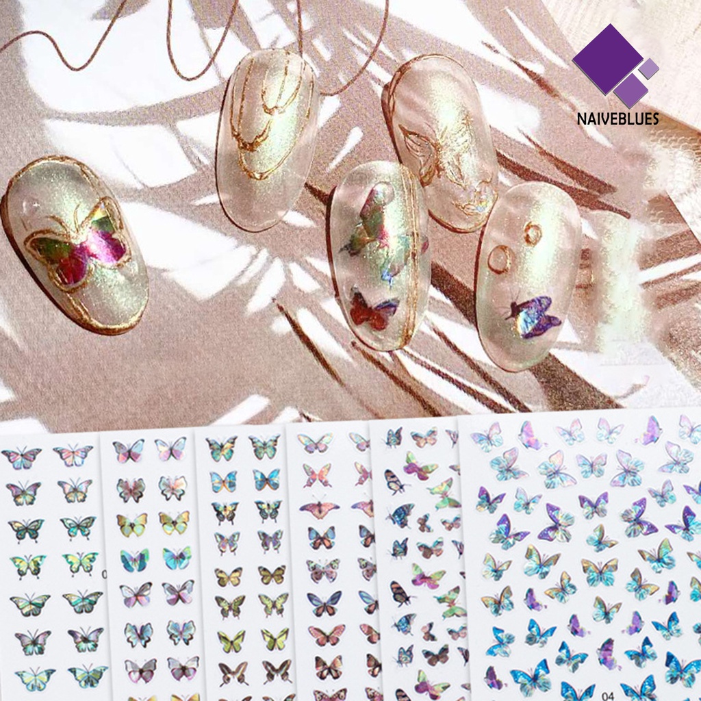 Naiveblue &gt; Stiker Kuku Motif Kupu-Kupu Tahan Air Untuk Nail Art