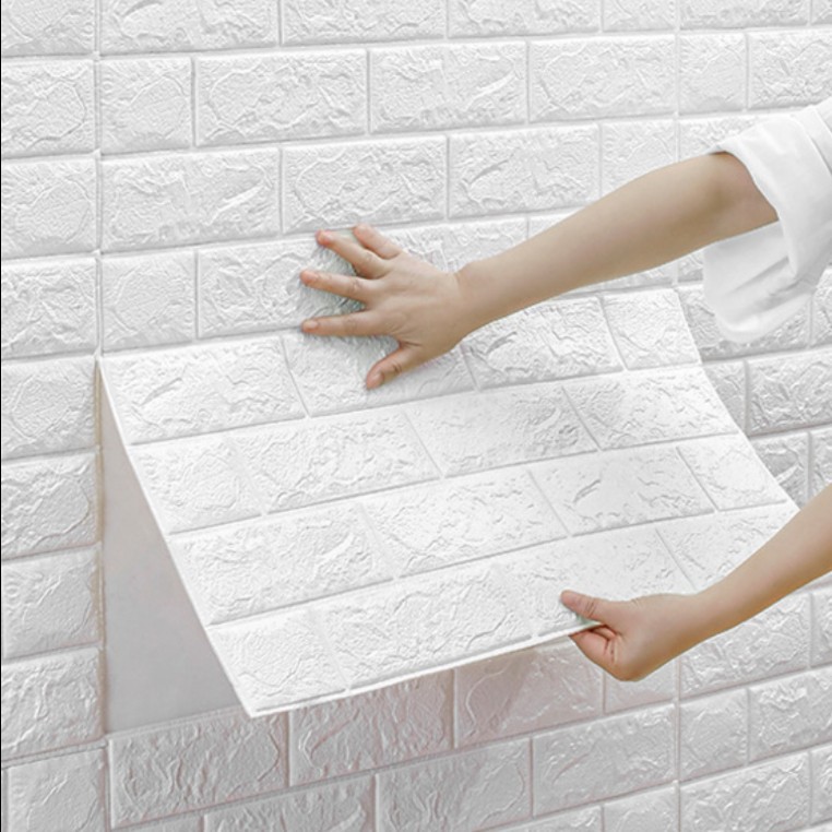 ✅COD - Wallpaper Dinding FOAM Timbul 3D Bata Putih CLASSIC BRICK 70 x 77 cm best seller Gudanesia-2