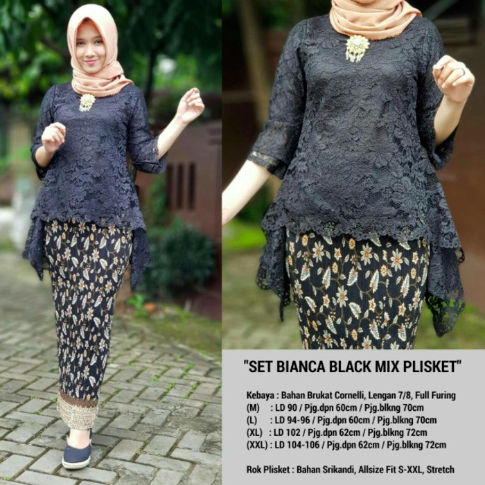 Setelan kebaya brukat bianca bordir polos rok plisket