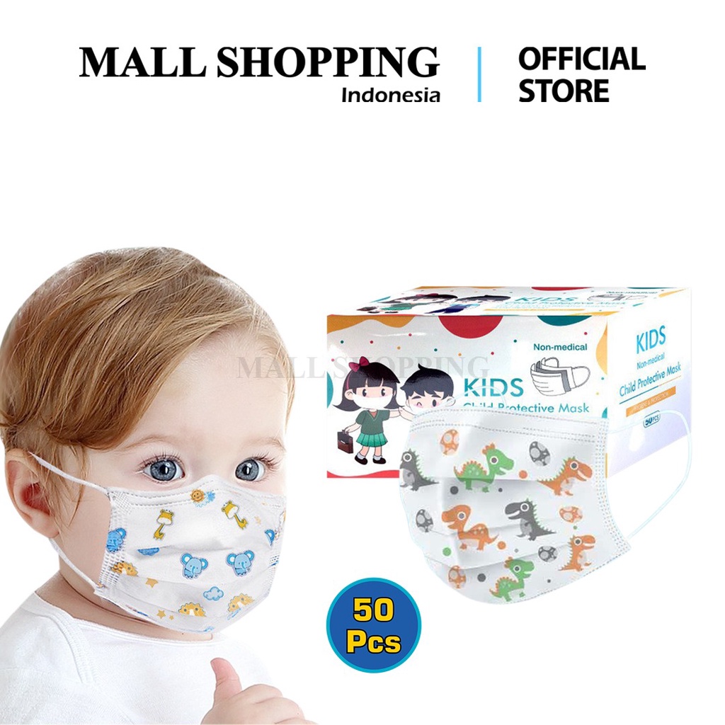 (COD) MASKER ANAK MASKER 3PLY ISI 50PCS PER BOX MASKER MOTIF MALLSHOPPING