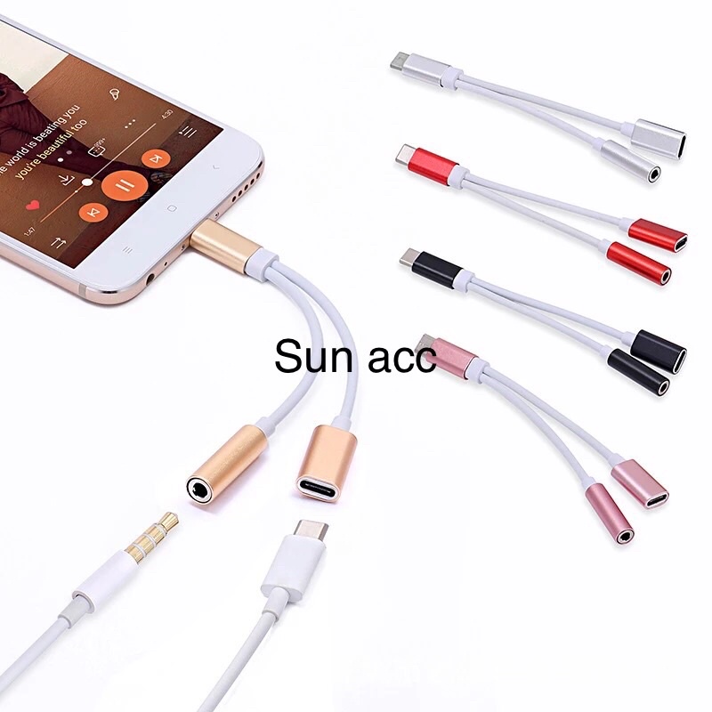 Kabel Splitter 2in1 USB Tipe-C Untuk Jack 3.5 Audio AUX Jack+ Charger C Tali Sepatu