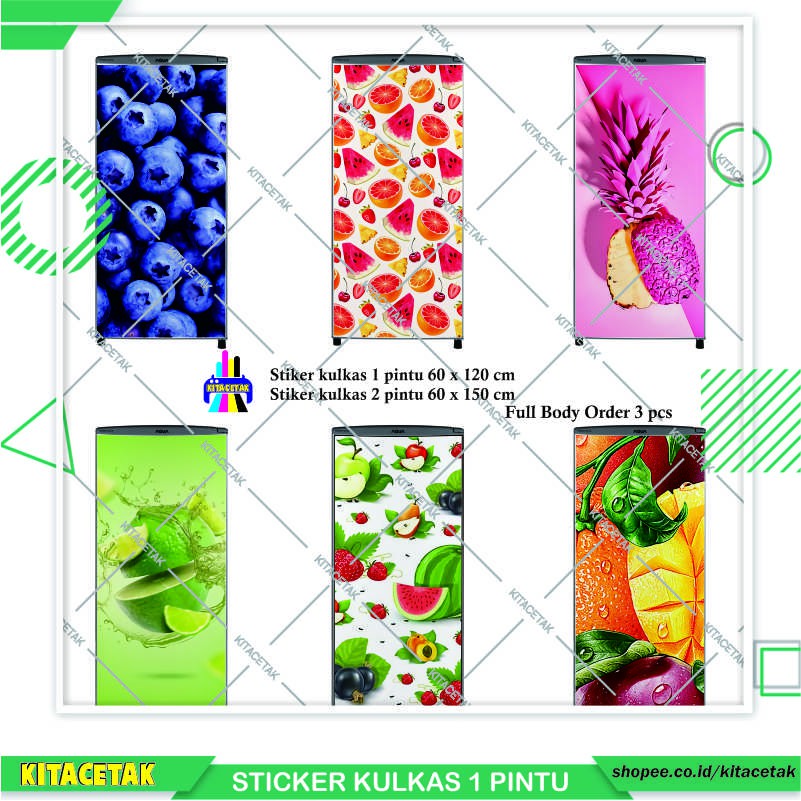 Stiker Kulkas Sticker Wallpaper Kulkas 1 dan 2 Pintu Motif Buah - Buahan 2