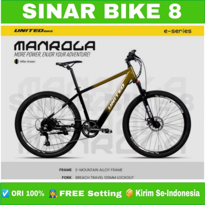 Sepeda Gunung Ukuran 27,5 Inch MTB Electric UNITED MANROLA E-Bike Listrik