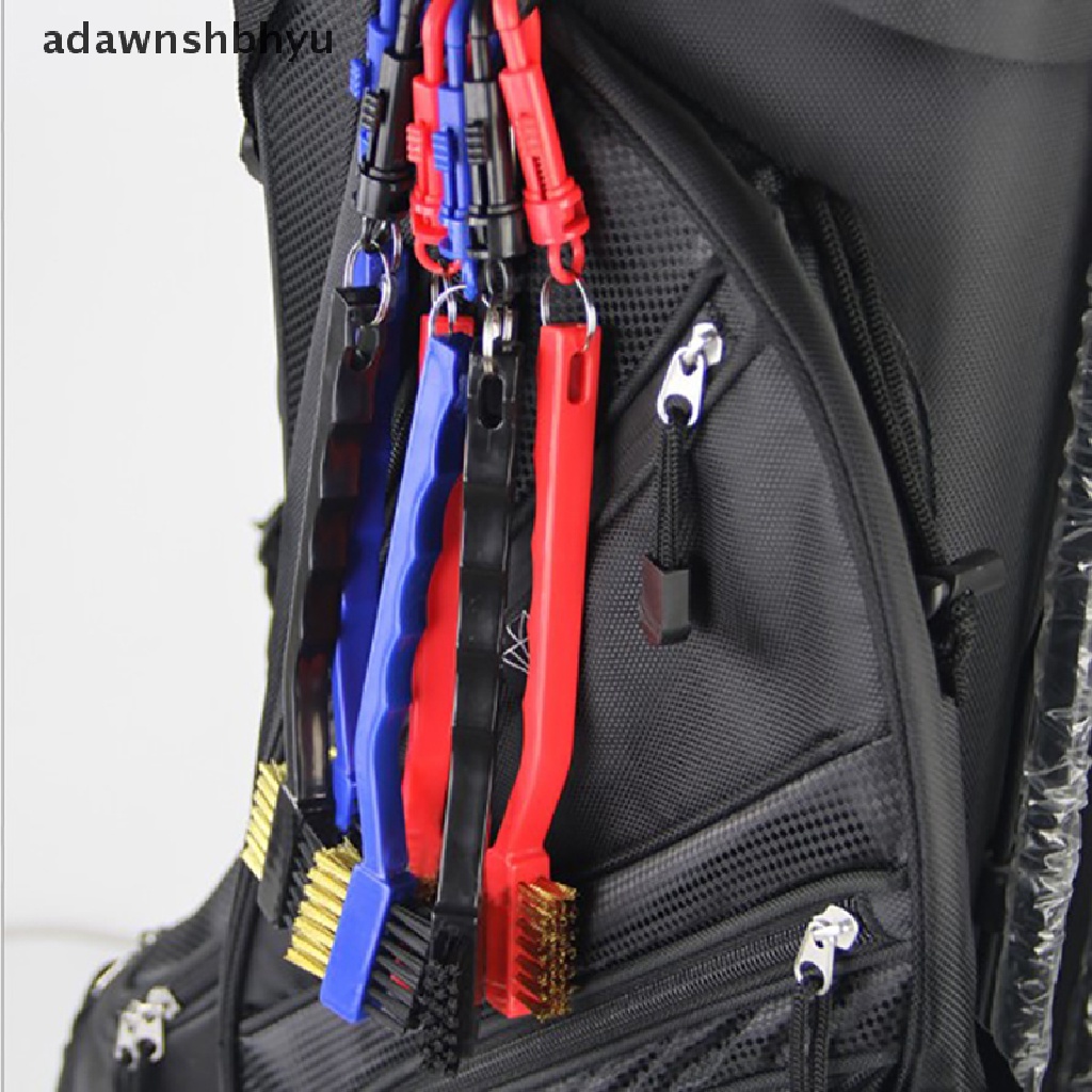 Adawnshbhyu Kabel Kuningan 2sisi Nylon Cleaning Kit Alat Sikat Golf Klip Alur Pembersih Bola