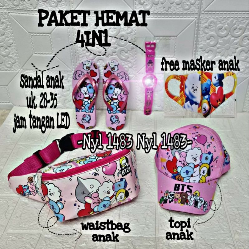 PROMO New Arrival BTS 4in1 paket kumplit karakter anak perempuan free masker anak umur 2-9tahun