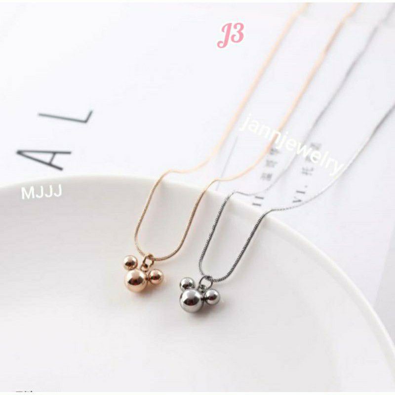 Kalung Titanium Mickey Fashion Korea Simple Model Bola Anti Karat &amp; Hitam