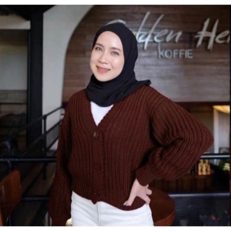 Outer Rajut GRB Premium (7GET) Cardigan Crop/Basic Cardy Allsize-BROWN
