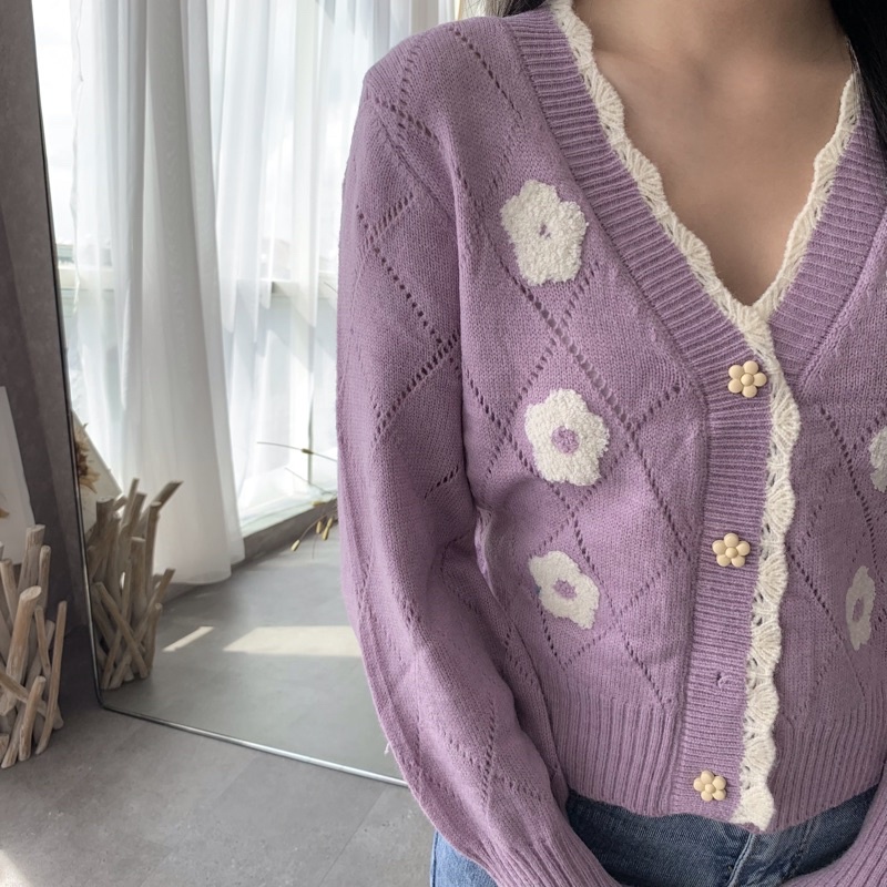 Quilla Cherry Cardigan Sweater Korean Style Outer Import Korea-Lilac