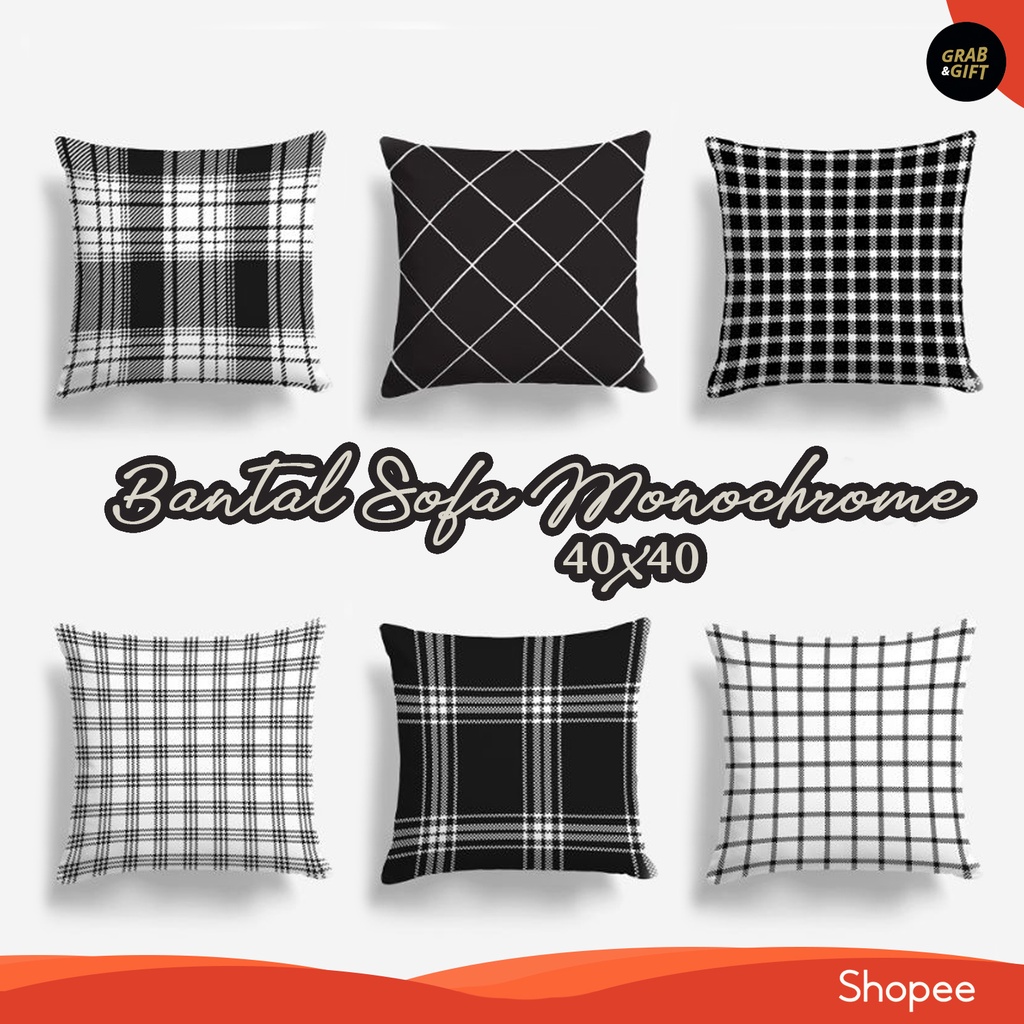 Bantal Sofa Motif Monokrom 40X40 cm Hitam Putih Monochrome Kotak