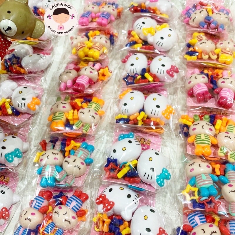 Karet Ikat rambut Helo Kitty Pasangan Minnie Mouse Kelinci 12pc Grosir Lusinan