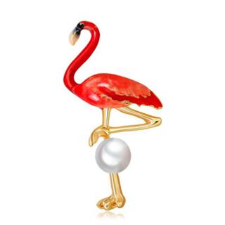 Bros Motif Hewan Flamingo Mutiara Brooch Pin Enamel Flamingo