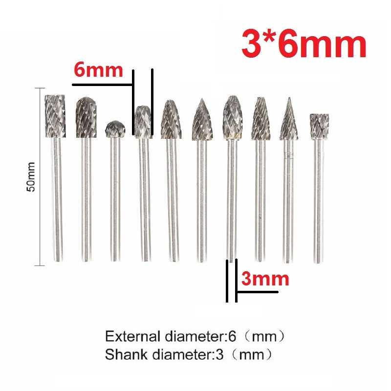 Mata Bor Tuner Rotary Burr Tungsten Carbide Mini Grinder Drill Cuner Set 10pcs Soild TCT Dual Groove