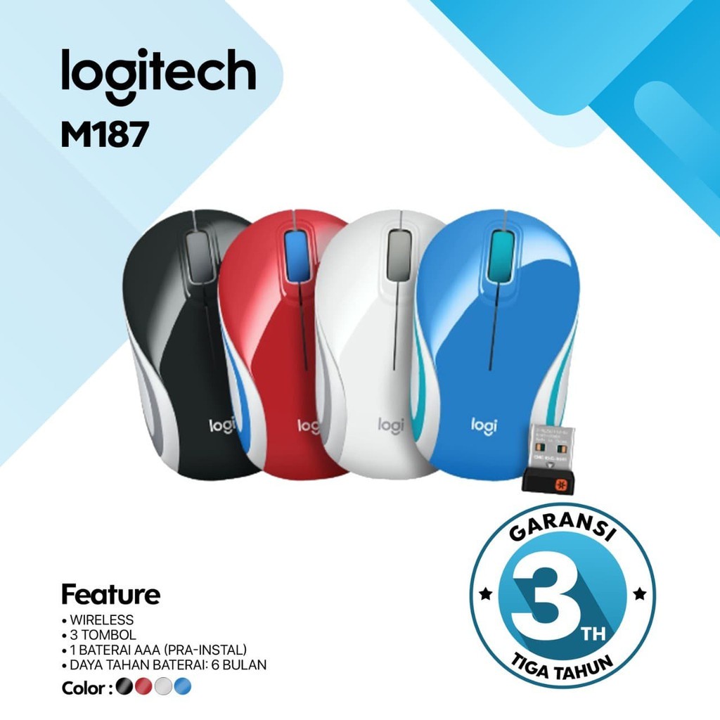 Mouse Wireless Logitech M187 Plus USB Adapter - Original Garansi 1 Tahun