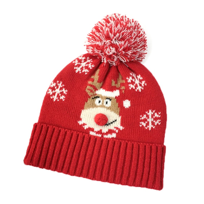 Topi Santa Claus Bahan Wol Warna Merah Aksen pompom Untuk Natal