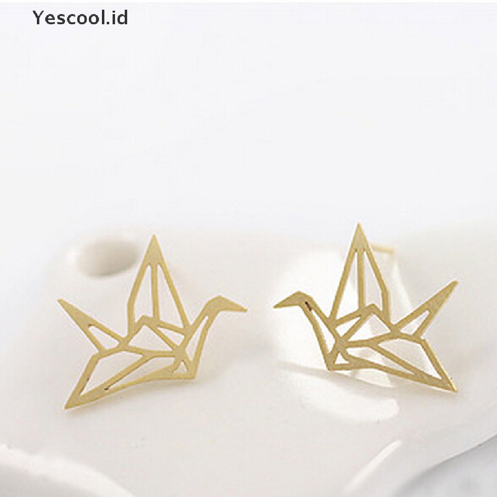 Anting Stud Desain Origami Burung Bangau Lucu