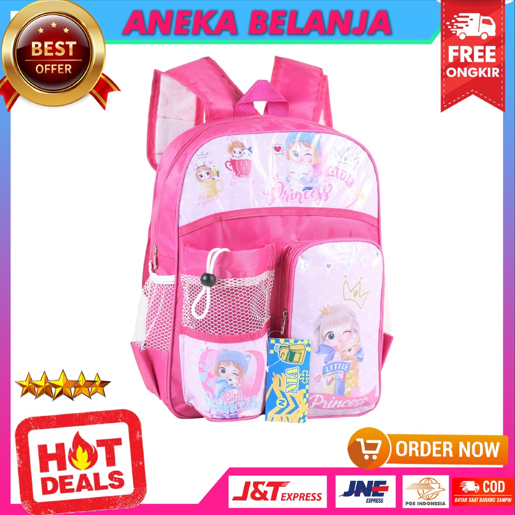 Tas Anak Motif Little Princess Warna Pink Imut Lucu Model Kekinian Cocok Untuk Sekolah Anak PAUD TK