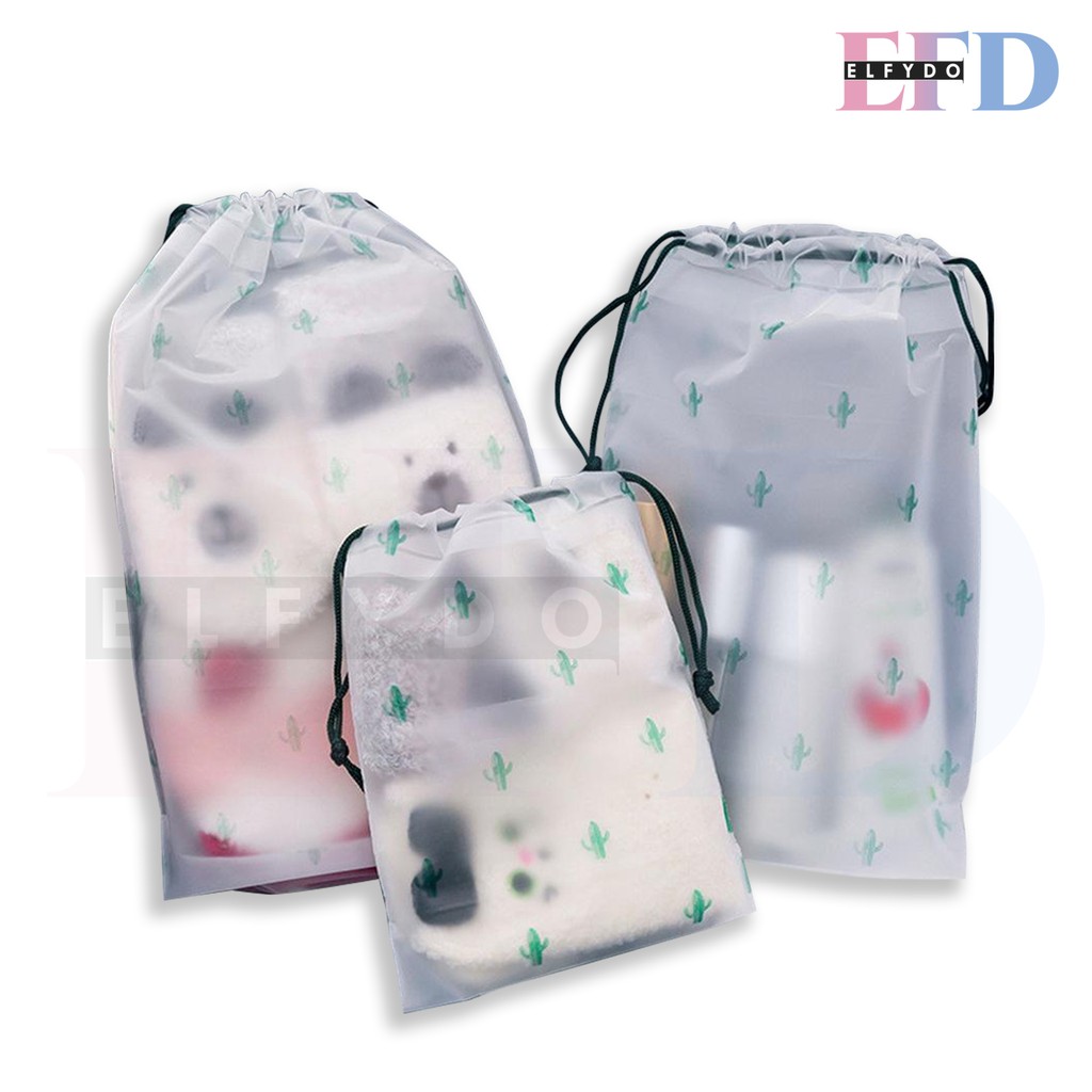 ELFYDO HL0072 Tas Kosmetik Transparan Motif Anti Air Travel Pouch Organizer Serbaguna Pouch Serut