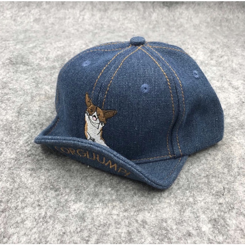 Topi Baseball Anak Bayi Balota Import Bahan Denim Model Corgi Jump-Biru tua